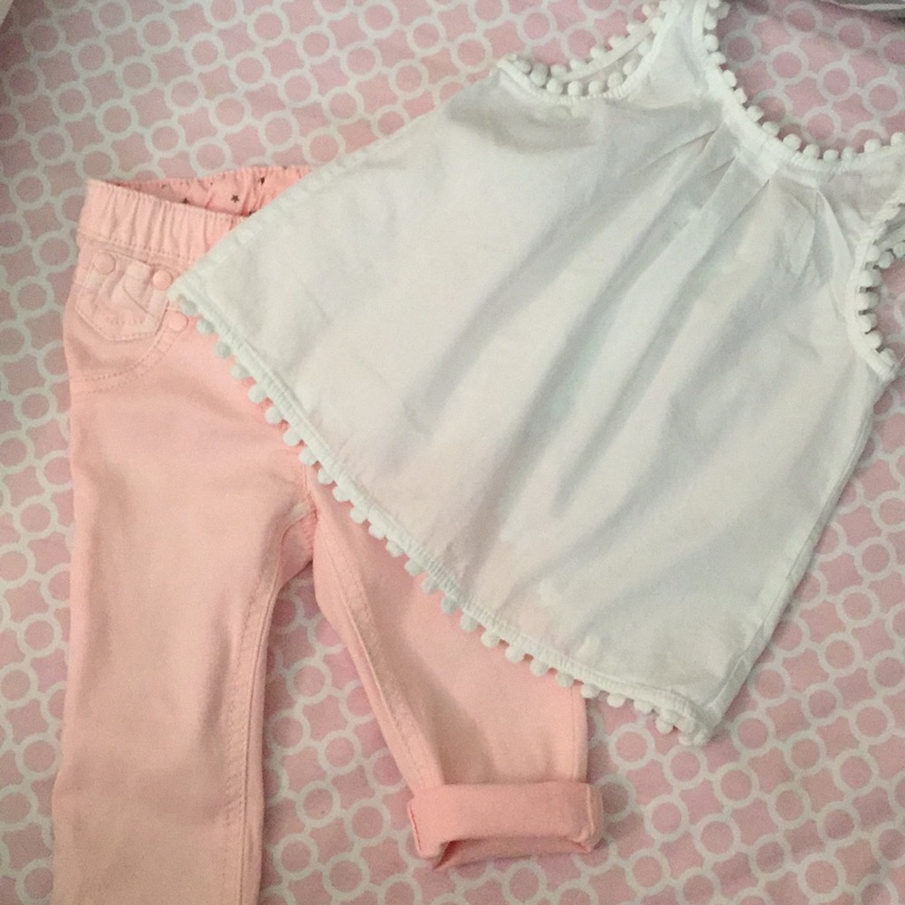 Soft Pink Stretch denim pink jeans & blouse